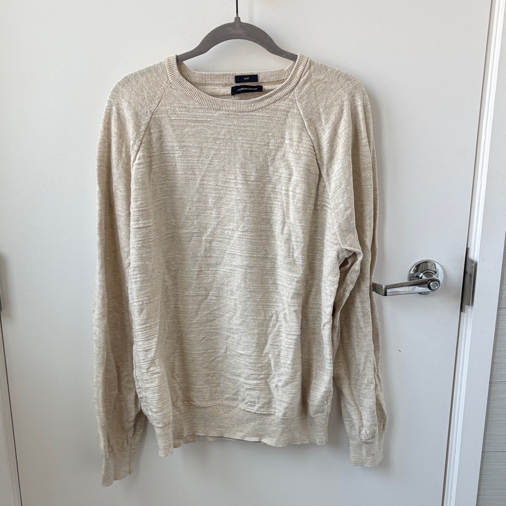 100% Cotton Slim  J. Crew Men's Beige Crewneck Sweater
